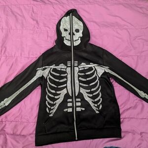 Black Skeleton Hoodie with Silver Design